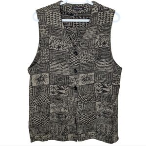 Vintage Eric Alexandre Black and Cream Knit Patterned Vest Size 40 Large Womens